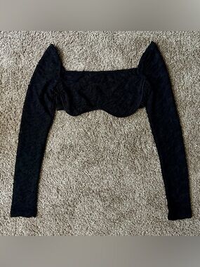 Black Long-Sleeve Cropped Bustier Dress Top